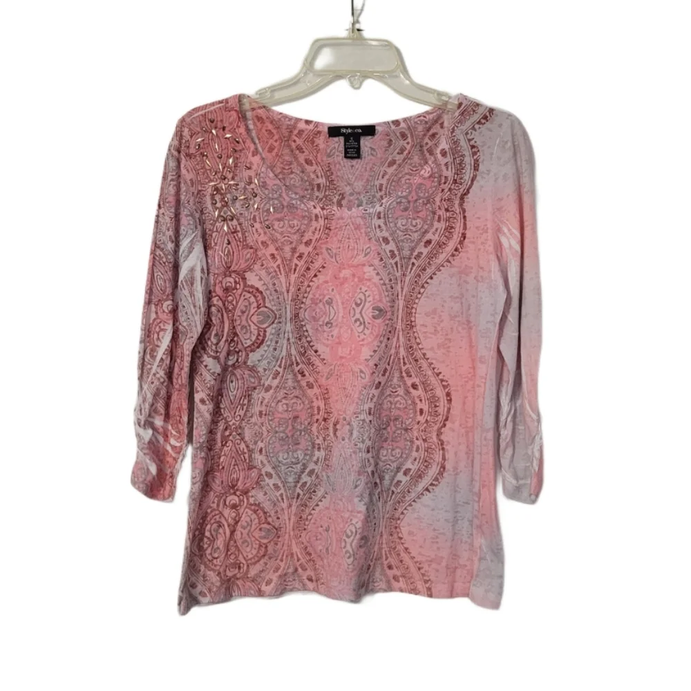 NWOT Style & Co Women's Size Small 3/4 Sleeve Embellished Top Multicolor